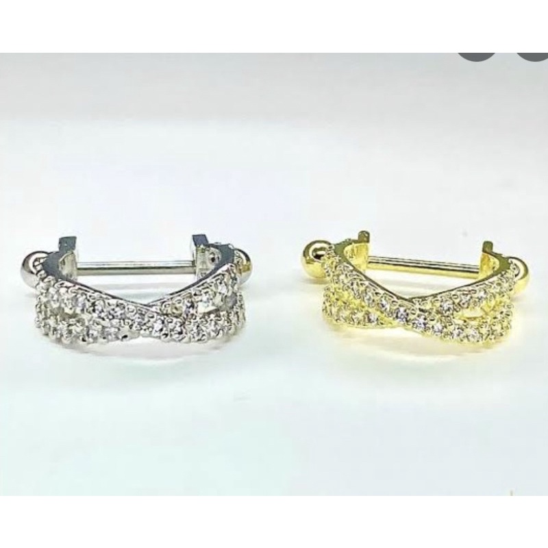 Piercing de orelha Conch duplo cruzado tipo x pedra zircônia em Oferta na Shopee
