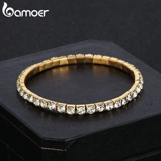 Pulseira Elástica Bamoer Brilho Requintado Zircônia 2 Cores Joalheria Para Mulheres Presentes Meninas