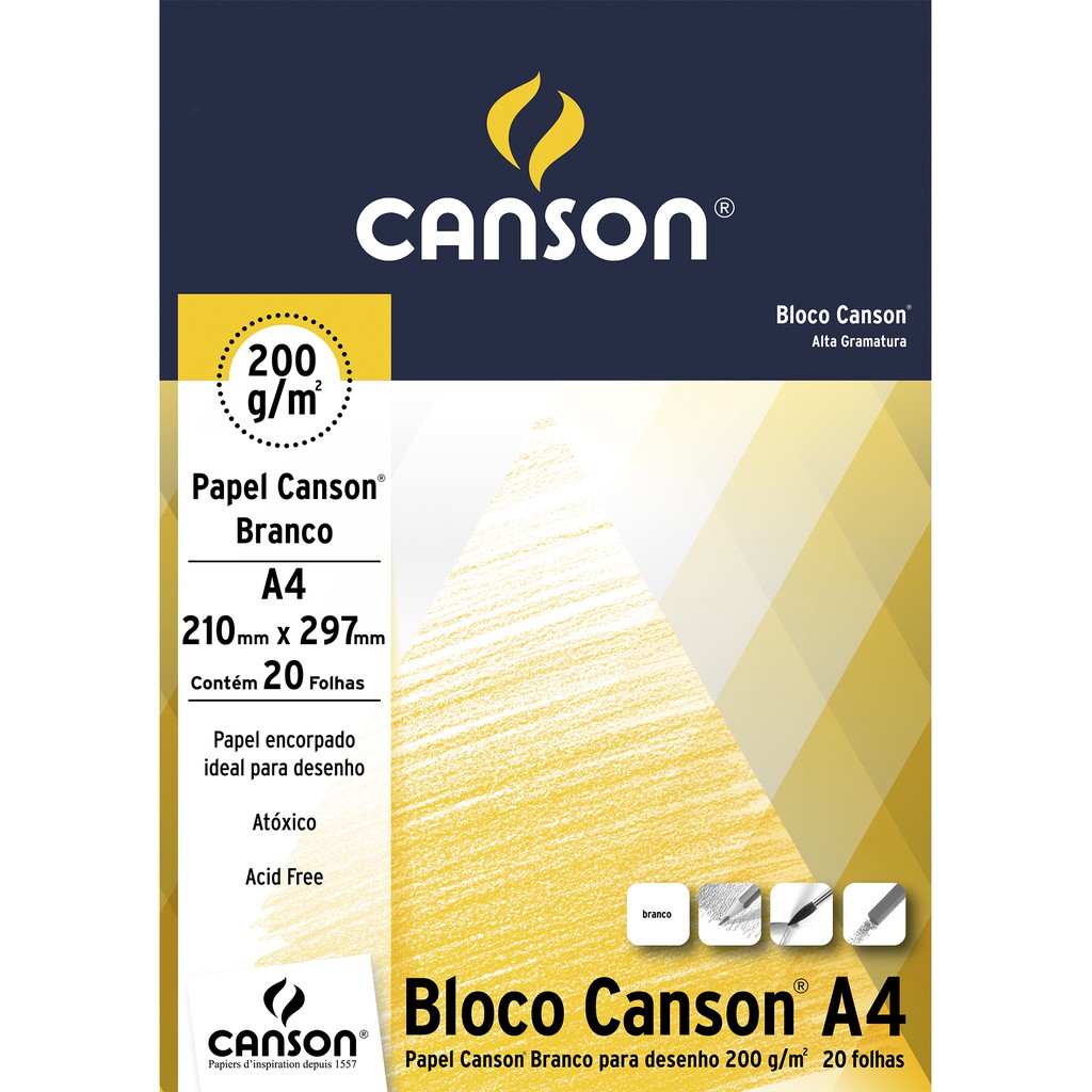 Bloco Papel Canson Desenho Branco 200g A4 20 Folhas Shopee Brasil 9971