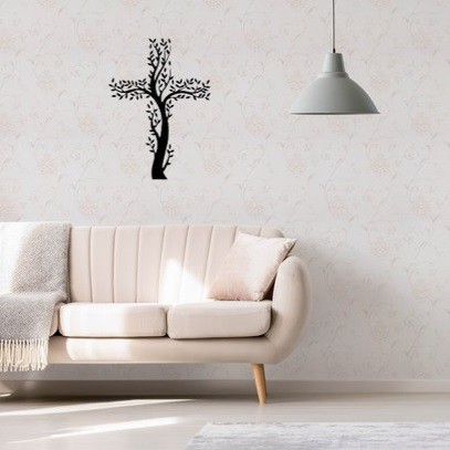 Quadro Aplique de Parede Vazado Decoração Quarto Sala Escritório Religioso Árvore da Vida em Cruz mdf 3mm