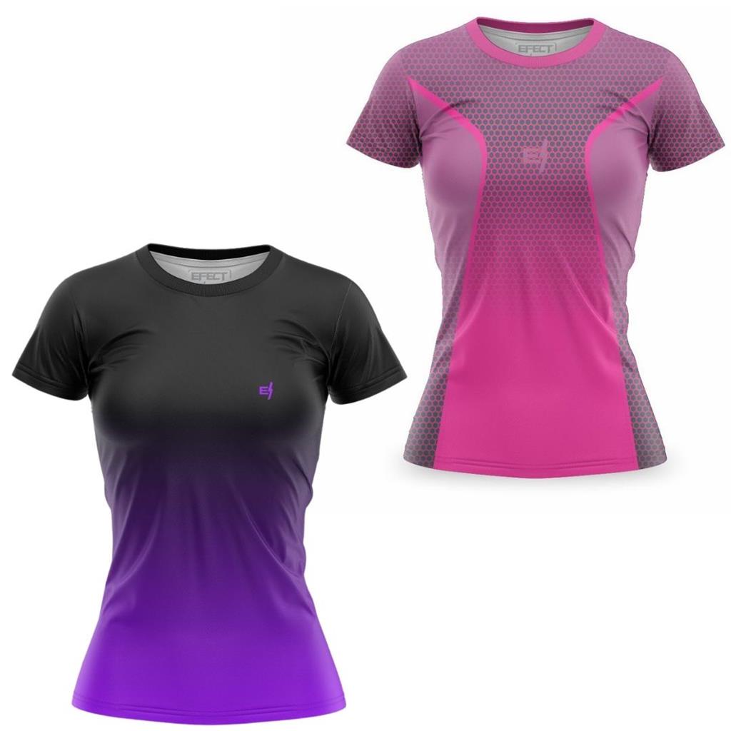 Kit 2 Blusa Feminina Fitness Academia Camisa Caminhada Degrade Camiseta Treino Protecao UV50