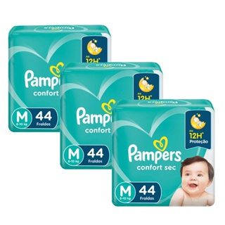 Kit Fralda Pampers Confort Sec M com 132 Tiras em Oferta na Shopee