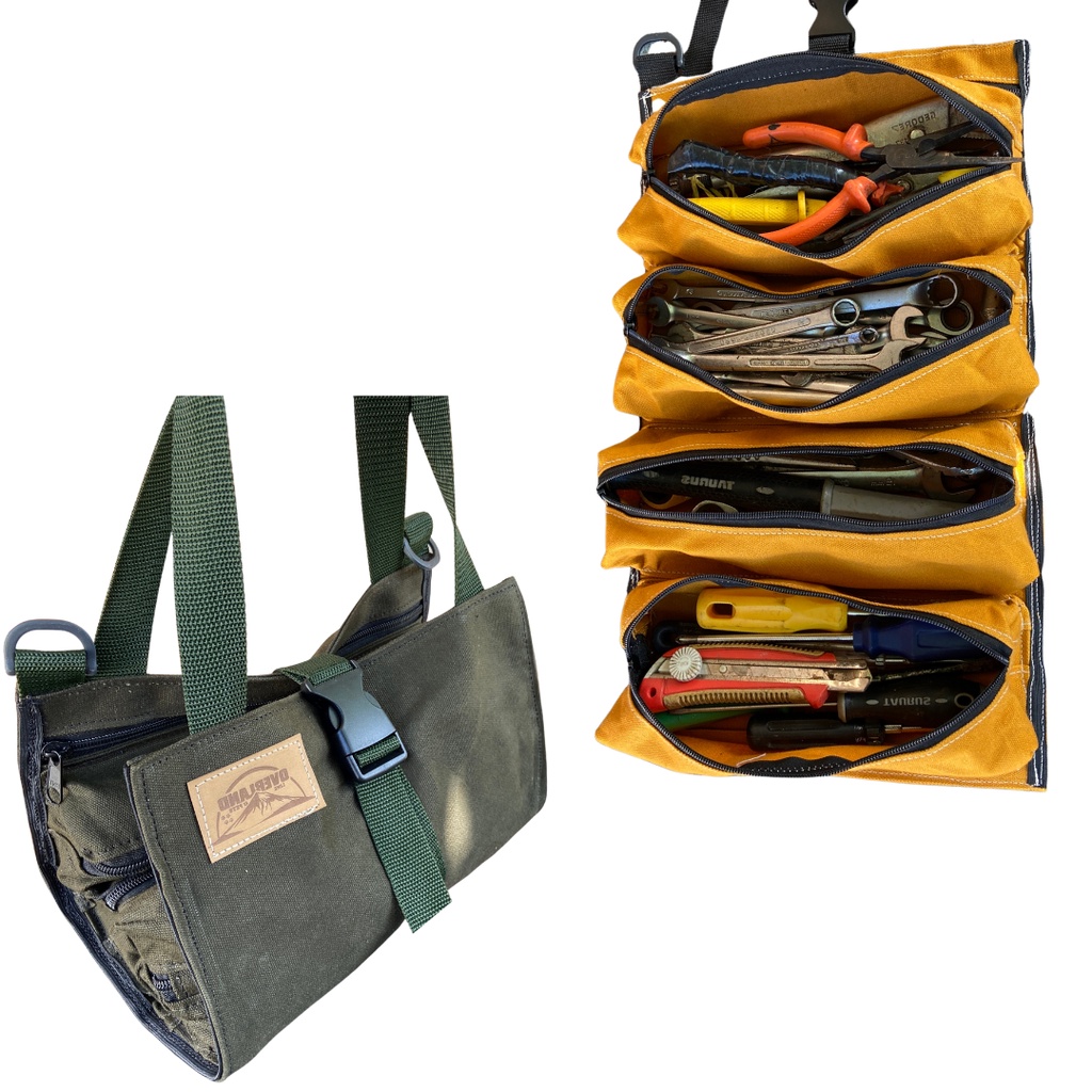 Bolsa Enrollable Para Herramientas De Lona Encerada - 68x35 Cm, 6 Bolsillos Con Cremallera, Resistente