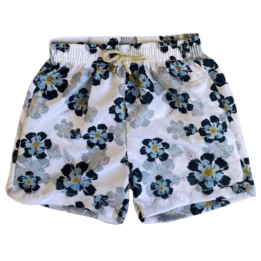 Bermuda Infantil Shorts Branco Estampa Floral Azul Masculina Menino