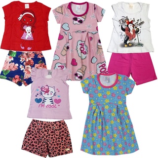 Kit 8 Pçs | 2 Vestido Estampado +3 Conjunto Short Com Blusa