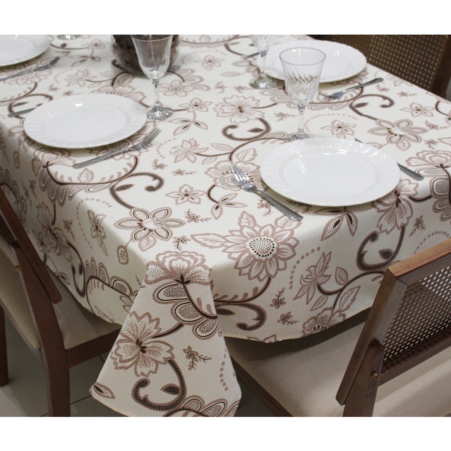 Toalha de Mesa Retangular 6 Lugares Linhão Estampado 2,20m X 1,40m Girassol Marrom Sala/Jantar
