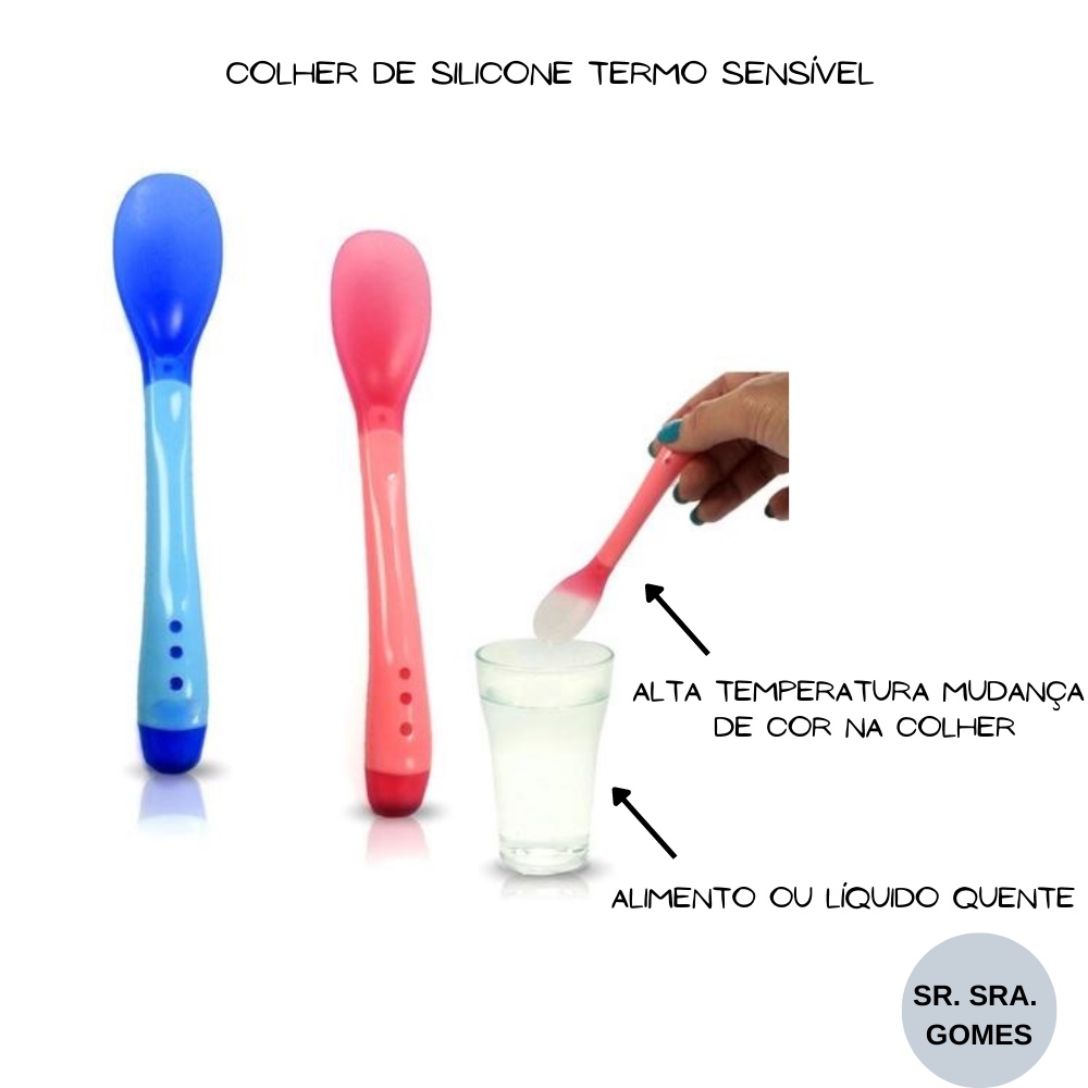 Colher De Silicone Para Bebe Termo Sensível Troca De Cor A Alta Temperatura Colher Para Papinha Introdução Alimentar