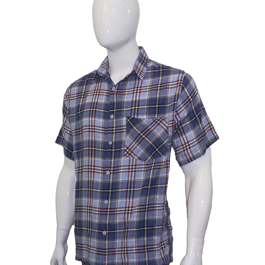 Camisa Social Curta Algodão Elastano Serviço Trabalho Xadrez