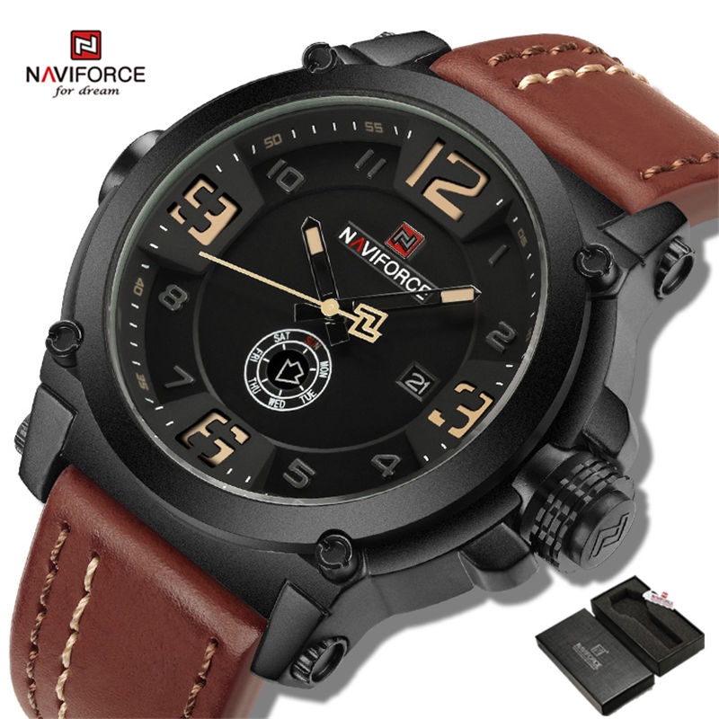 Naviforce 9099 Novos Relógios Do Esporte Dos Homens Top Marca De Luxo À Prova D'água Couro Quartz De Pulso Venda Quente