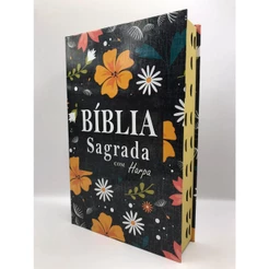 Bíblia Sagrada Letra Hipergigante Com Harpa - Revista e Corrigida - Capa Dura Preta Flor Amarela