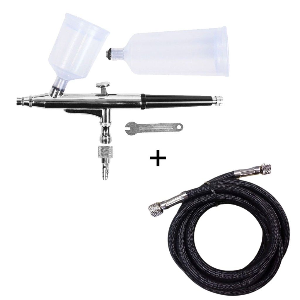 Aerografo Dupla Ação 02 Copos Bico 0,3 Mm W050f + Mangueira em Oferta na Shopee