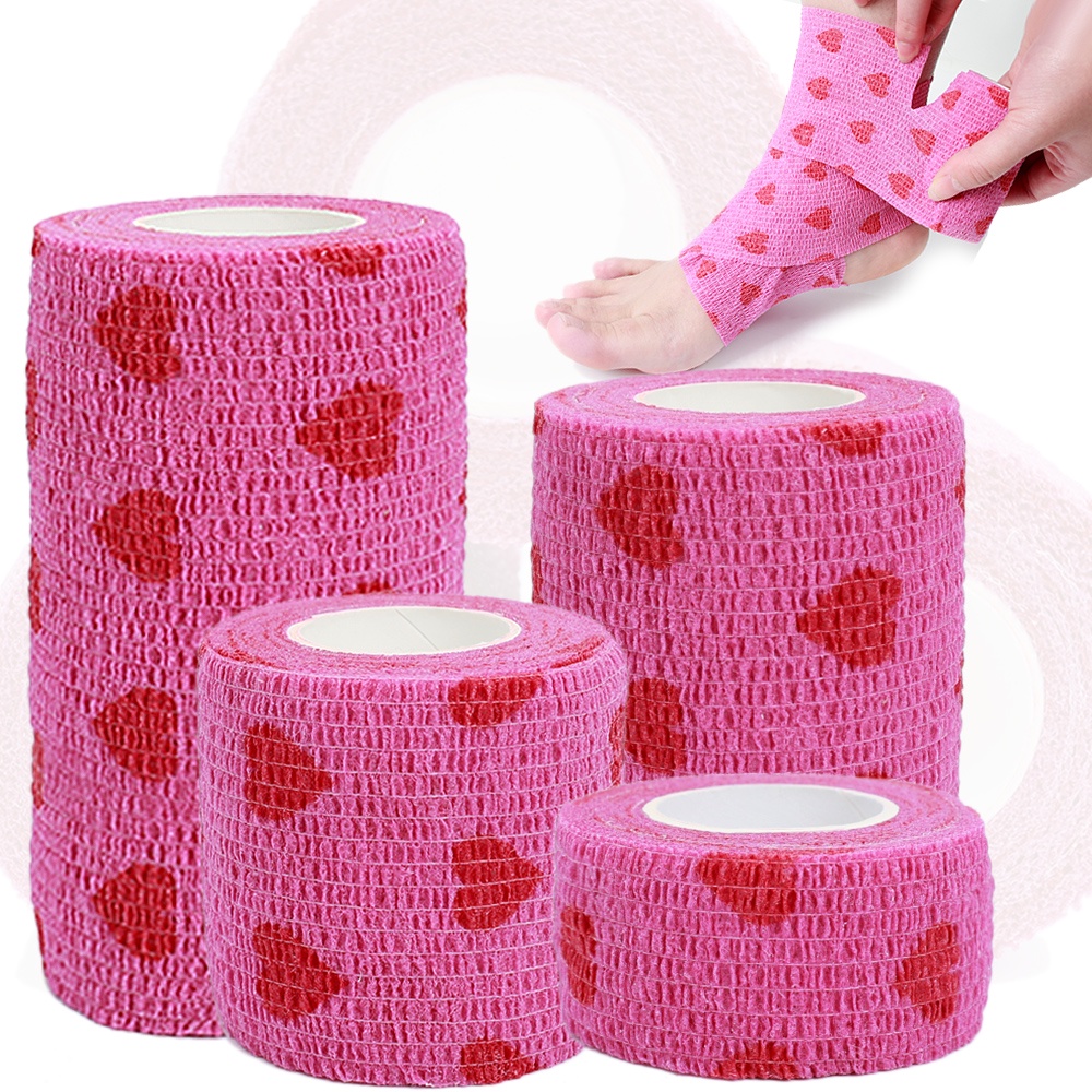 Bandagem Auto-Adesiva Em Rosa Pink Love Heart/Elástica Respirável/4,5m Tiras Esportivas Para Dedo