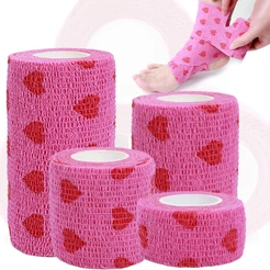 Bandagem Auto-Adesiva Em Rosa Pink Love Heart/Elástica Respirável/4,5m Tiras Esportivas Para Dedo