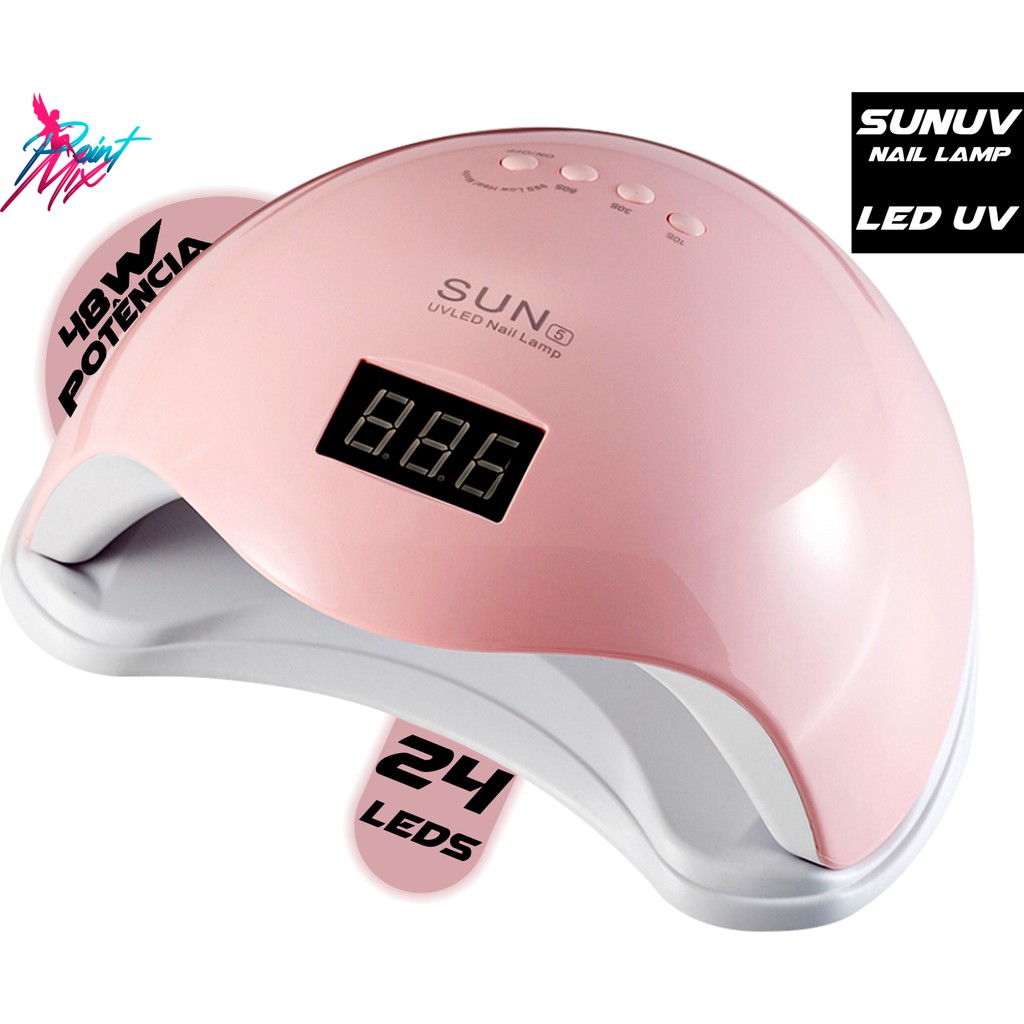 Estufa Cabine Sun 5 Led Uv 48W Digital Unhas Acrigel Secagem Rápida Unhas em Gel Gel ROSA BIVOLt