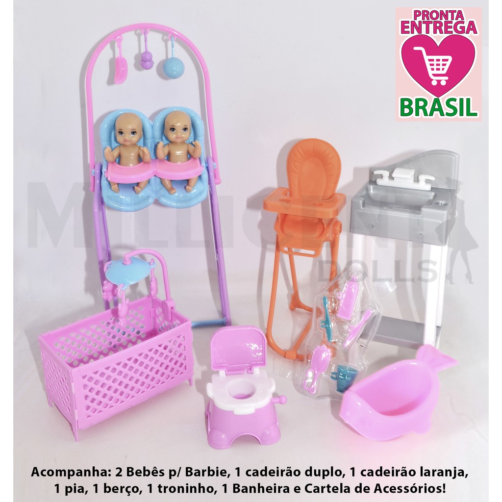 Boneca Barbie Grávida E Família Bebê Carrinho Genérico