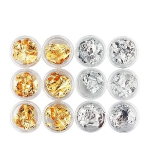 12 Folhas De Ouro Fino E Prata Decoração Unhas Encapsuladas