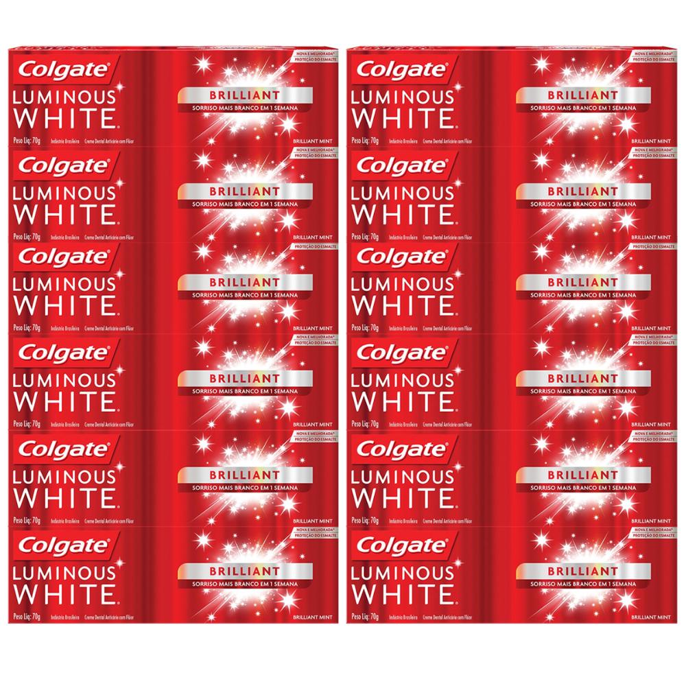 Kit Creme Dental Colgate Luminous White Brilliant 70g com 12 unidades