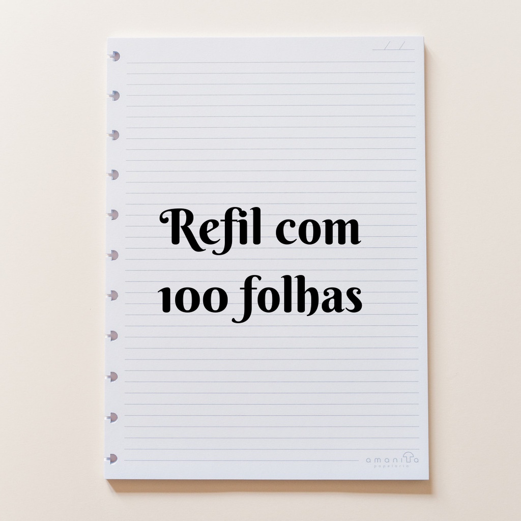 Refil de folha para caderno inteligente universitário grande pautado com 100 folhas