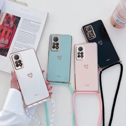 Capa Com Alça De Corda Transversal Em Formato De Coração Para Xiaomi Redmi Note 11 Pro 11s Note11 Note11pro 4G 5G