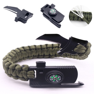 Pulseira militar Paracord De Sobrevivência, bussola, pederneira, faca, apito