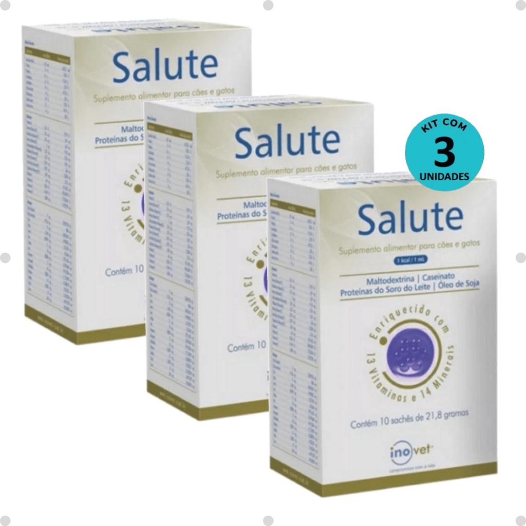 Salute Com 10 Sachês de 21,8g cada Para Cães e Gatos Inovet Kit 3 Kit com 3