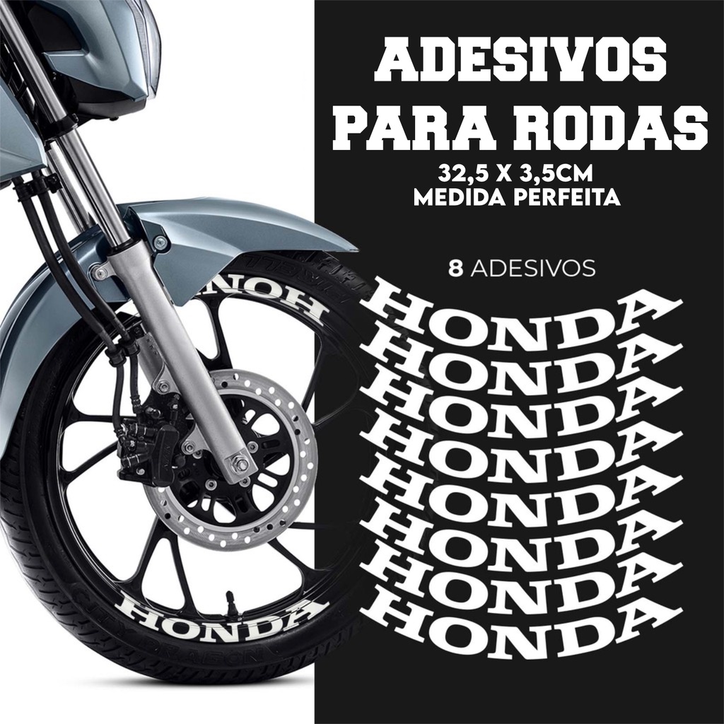 Kit 8 Adesivos Honda Escrita Aro Moto Roda Decoração