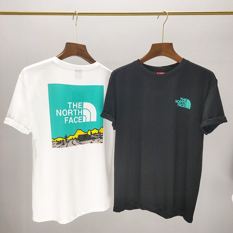 The North Face Camiseta De Algodão Com Mangas Curtas Estampa De Rosto Norte  - Escorrega o Preço