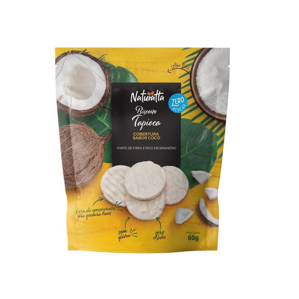 Biscoito de Tapioca com Cobertura sabor Coco Zero 60g - Naturatta em Oferta na Shopee