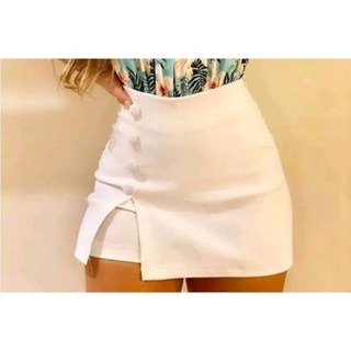 Short Saia Curta Bengaline Fenda Lateral Cintura Alta