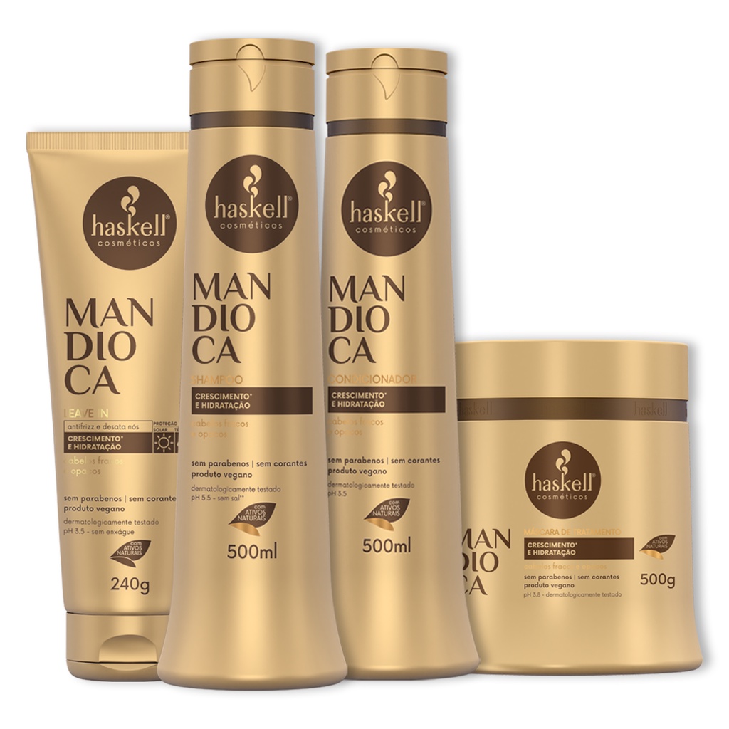 Kit Haskell Mandioca Shampoo Cond Mascara 500ml e Leave in 240