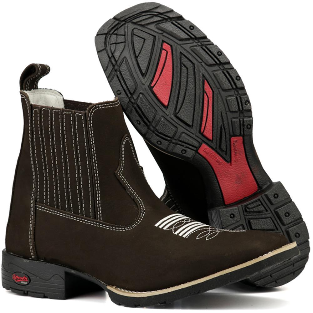 Botina Country Bota Texana Bico Quadrado Couro Legitimo Masculina Cano Curto Bordado