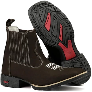Botina Country Bota Texana Bico Quadrado Couro Legitimo Masculina Cano Curto Bordado