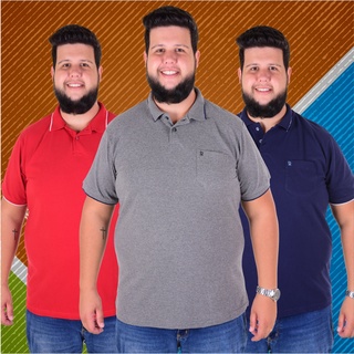 Kit 5 Camisas Polo com Bolso Plus Size Masculina G1 ao G9 Camisa Piquet 100% Algodão pré-encolhido