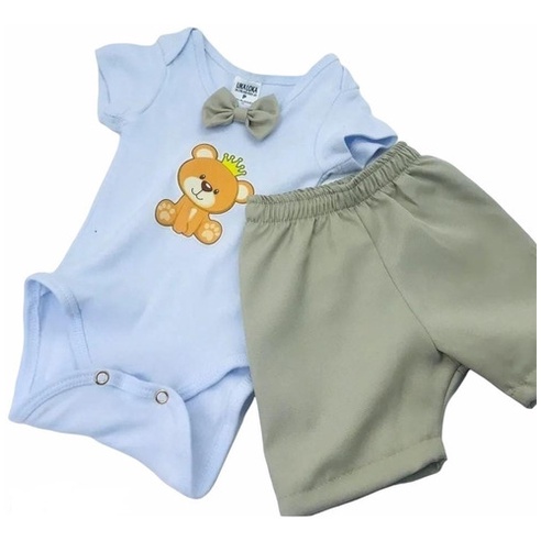 Conjunto Roupa Para Bebê Menino Urso Príncipe De 1 Á 9 Meses