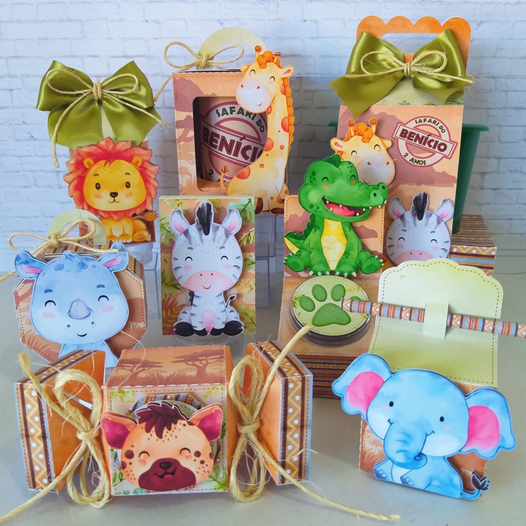 Kit caixinhas lembrancinha personalizada SAFARI LEÂOZINHO Aniversario Festa Infantil