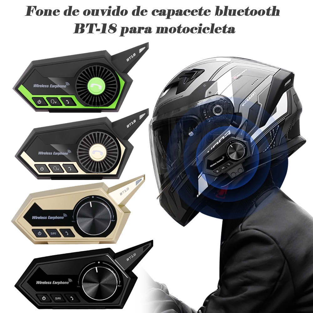 germ thrill malt Fone De Ouvido Bluetooth BT-18 Sem Mãos Com Redução De Ruído IP67  Impermeável Para Capacete Universal | Shopee Brasil