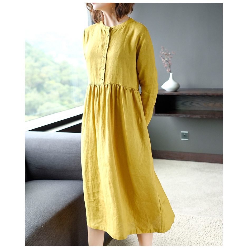vestido solto de linho