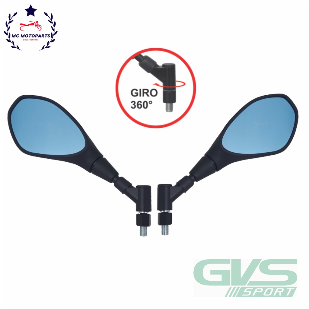 Detalhes do Retrovisor GVS BMW GS650/F800 Giro 360° Rosca Padrão Yamaha Lente Convexa Azul