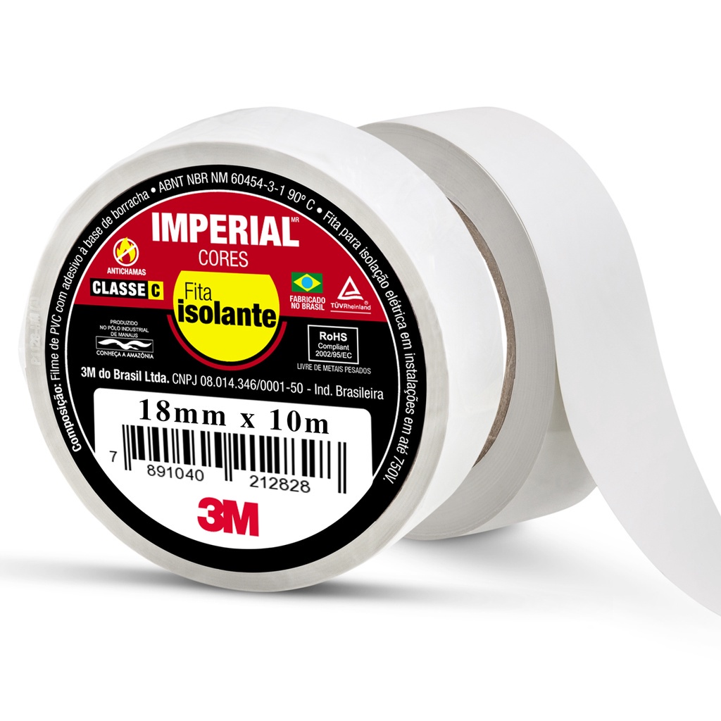 Fita Isolante Branca 10 Metros x 18mm Imperial Cores Uso Geral 3M em Oferta na Shopee