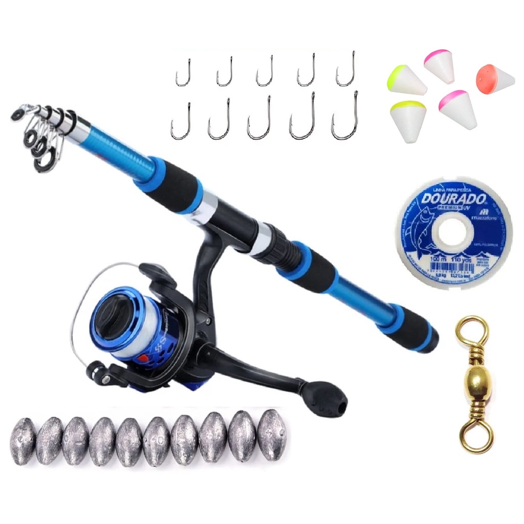 Conjunto Pescaria Completa Vara Molinete E Itens De Pesca Kit Pescaria