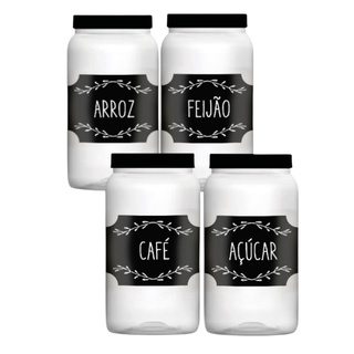 Jogo Porta Condimentos Arroz, Feijão, Açúcar e Café Transparente 1500 ml