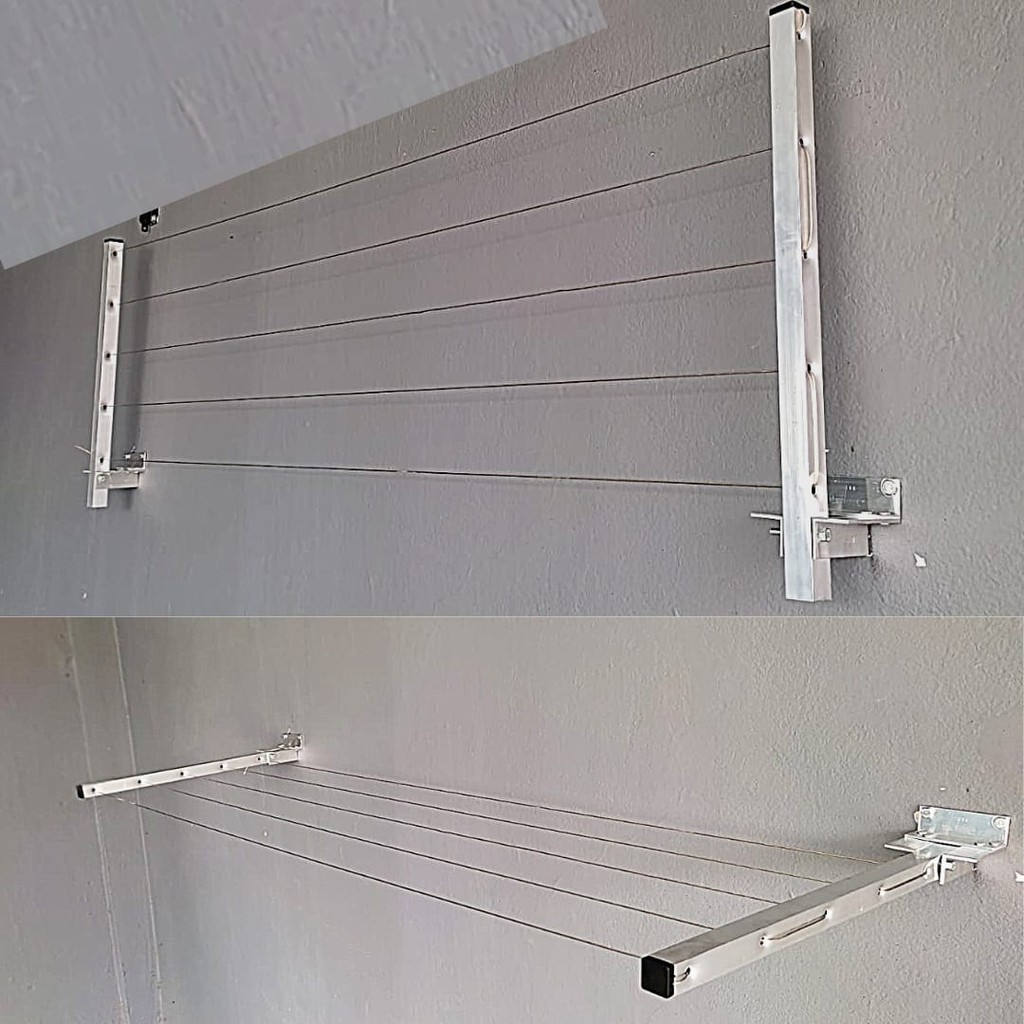 Varal Reforçado Retrátil Parede Alumínio KIT COMPLETO+AÇO