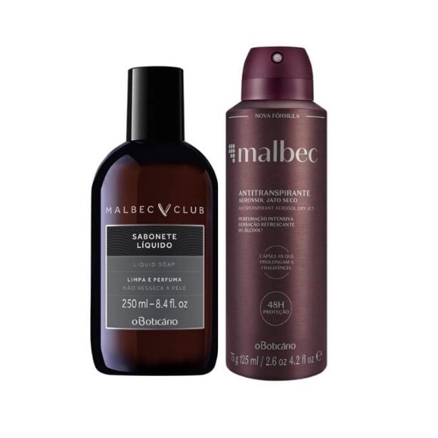 Combo Malbec Club: Desodorante Aerosol + Sabonete Líquido Malbec  250ml
