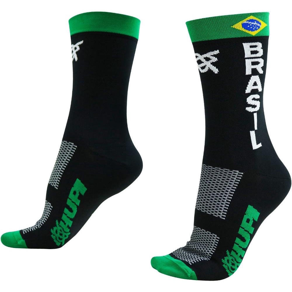 Meia Corrida Ciclismo HUPI Brasil Flag Cano Médio Tam 36-42
