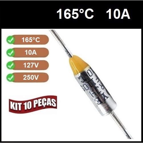 10 Fusível Térmico 10A 165C 165g 165°C 165 Graus 250V