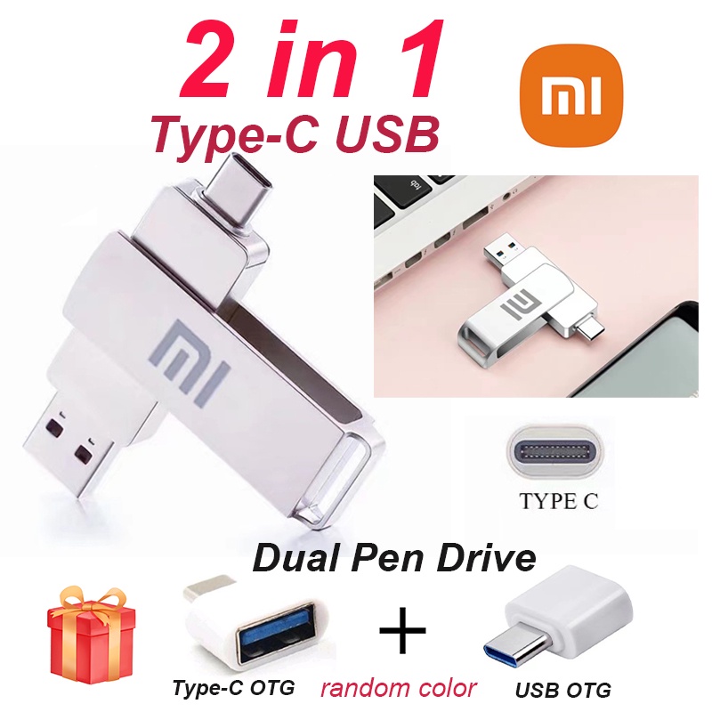 Xiaomi 2 Em 1 Pen Drive Tipo-C Dual USB Flash 128GB 256GB 512GB 1TB 2TB U Disko Minúsculo Armazenamento De Dados À Prova D'água