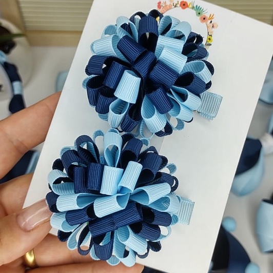 Duplinha de pompom de fitas/ Parzinho de pompom infantil/ Laço de Cabelo Infantil