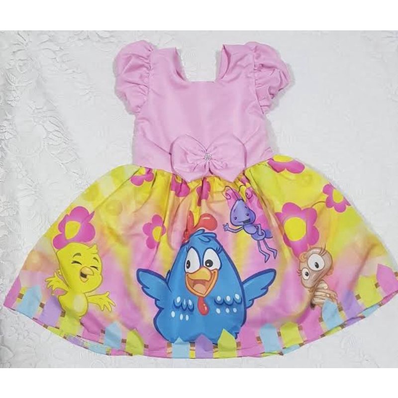 VESTIDO LUXINHO GALINHA PINTADINHA ROSA 2 a 3 ANOS | Shopee Brasil