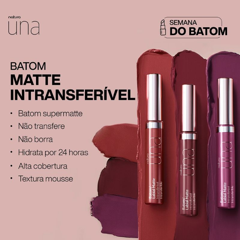 Batom Natura Una Matte Intransferível Cores Conforme Variações. | Shopee  Brasil