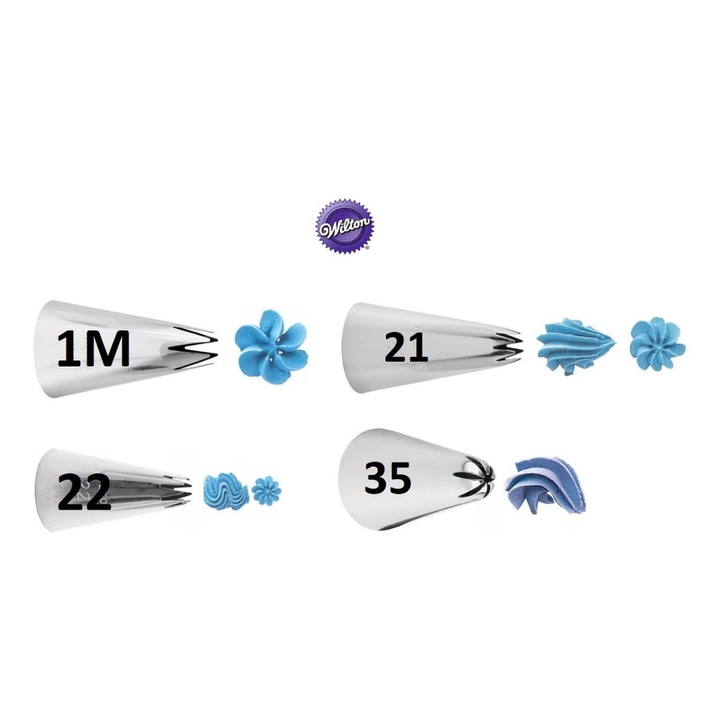 Kit Bicos Confeitar Wilton 1m 21 22 35 Sem Emenda Originais Inox Bicos de Confeiteiro Wilton